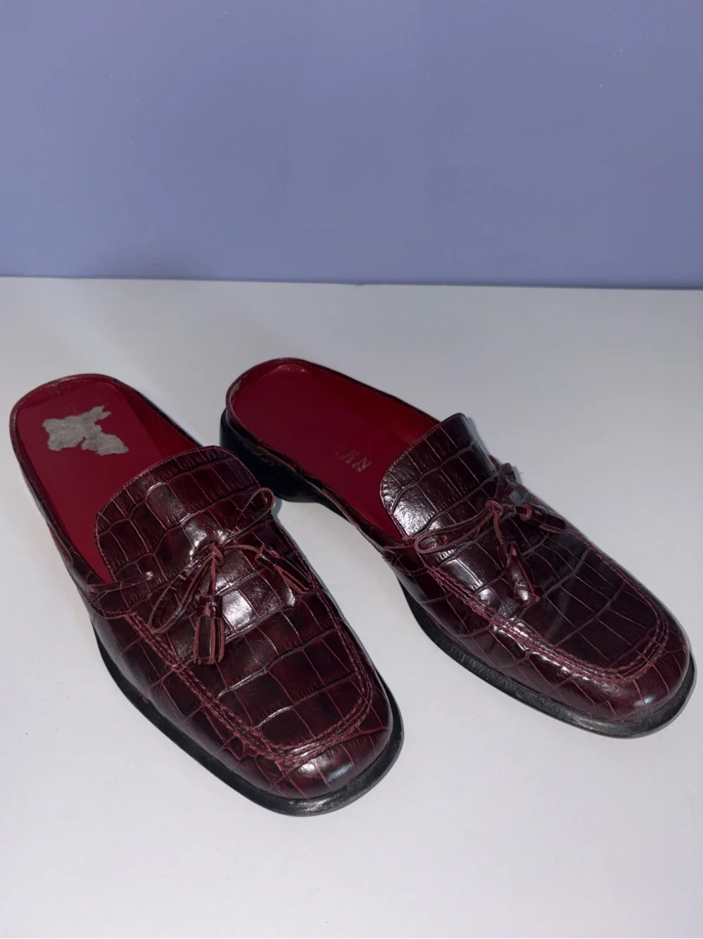 Lauren Ralph Lauren Lissette Burgundy Croc-Embossed Leather Slip-On Loafers